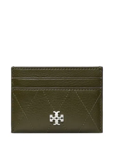 Tory Burch Charlie Quilted Logo-plaque Cardholder In Green