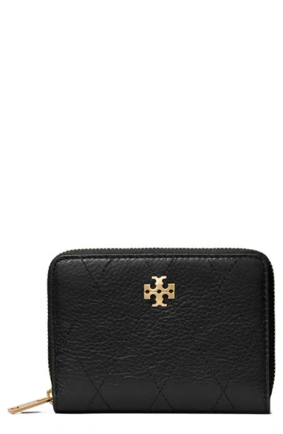 Tory Burch Charlie Quilted Small Zip Around Leather Wallet In Black