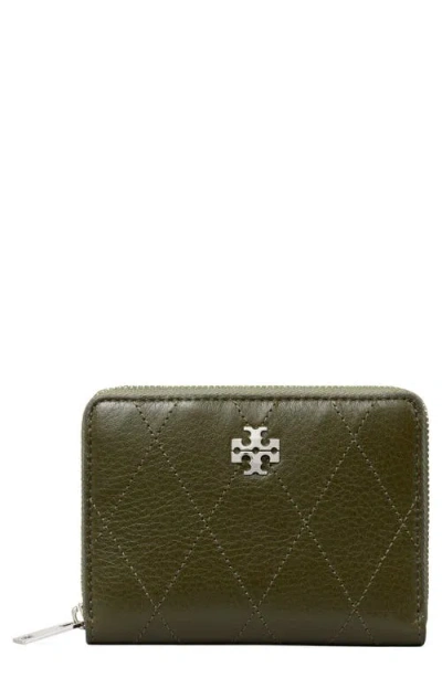 Tory Burch Charlie Quilted Small Zip Around Leather Wallet In Green