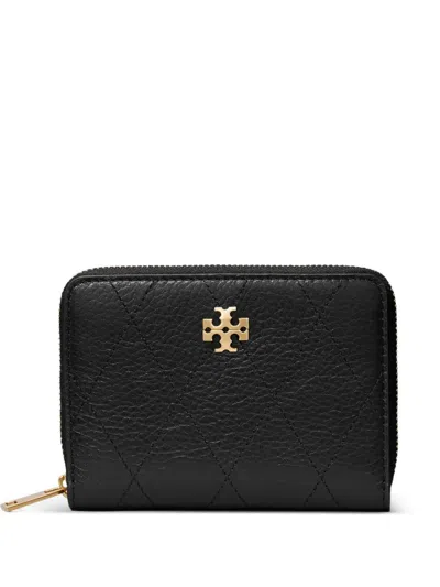 Tory Burch Charlie Quilted Small Zip Around Wallet In Black