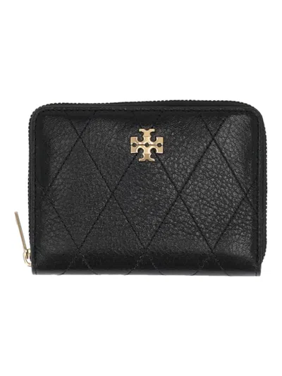 Tory Burch Charlie Quilted Small Zip Around Wallet In Black