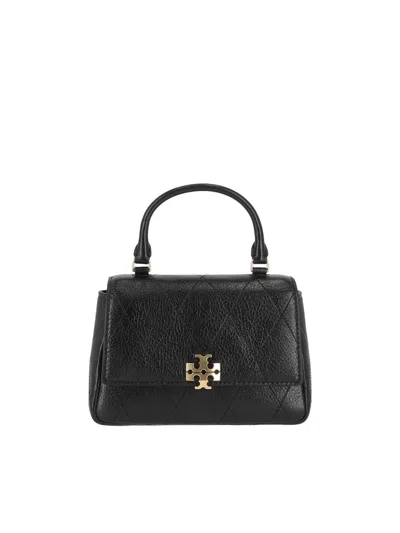 Tory Burch Charlie Quilted Top Handle Chain Wallet In Black