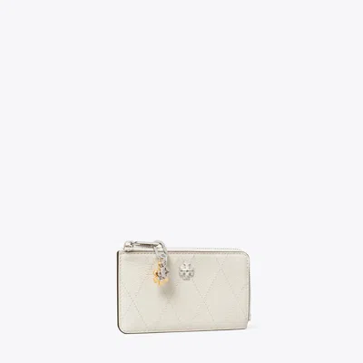 Tory Burch Charlie Quilted Zip Card Case In White