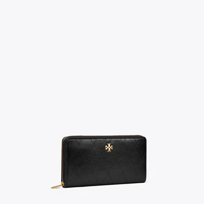 Tory Burch Charlie Quilted Zip Continental Wallet In Black