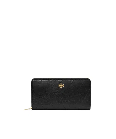 Tory Burch Charlie Quilted Zip Continental Wallet In Black