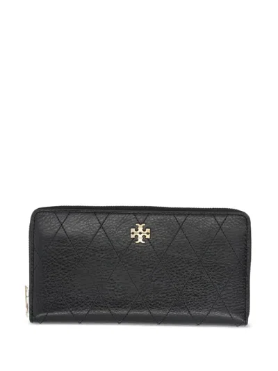 Tory Burch Charlie Quilted Zip Continental Wallet In Black