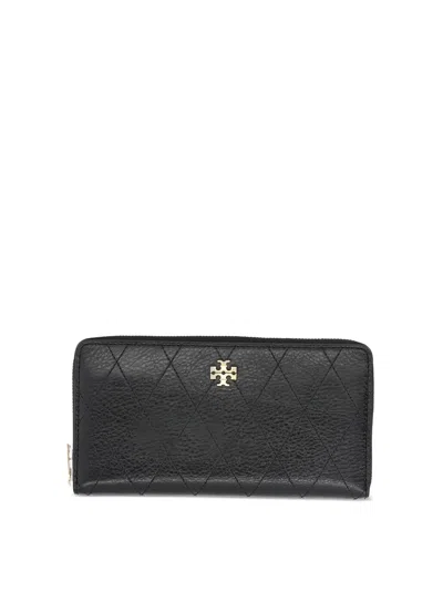 Tory Burch Charlie Quilted Zip Continental Wallet In Black