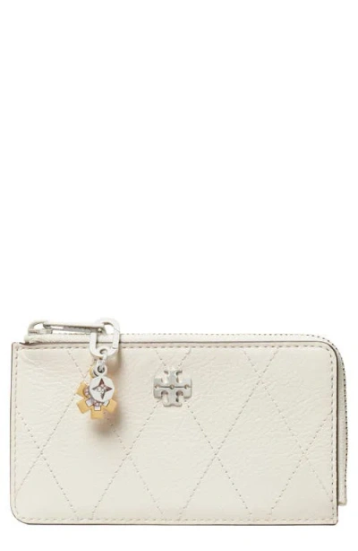 Tory Burch Charlie Quilted Zip Leather Card Case In White