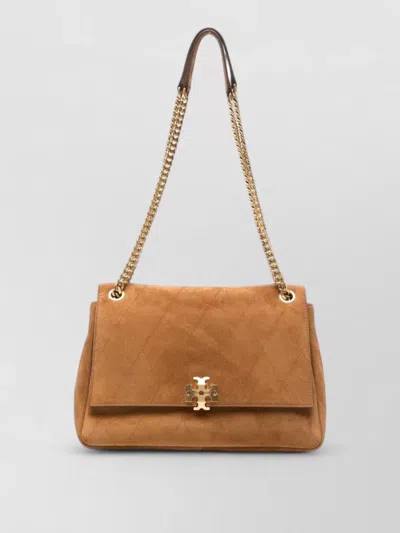 Tory Burch Charlie Suede Clutch Bag In Brown