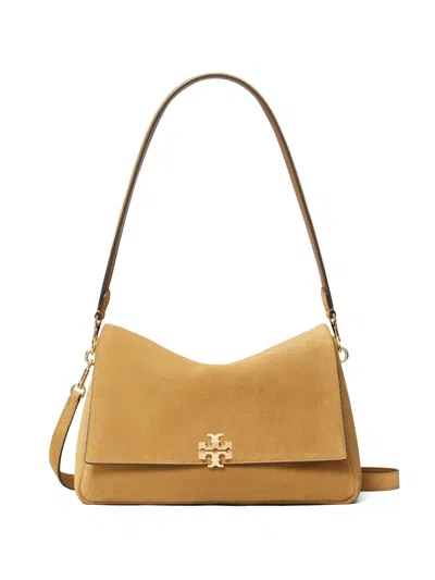 Tory Burch Charlie Suede Leather Shoulder Bag In Brown