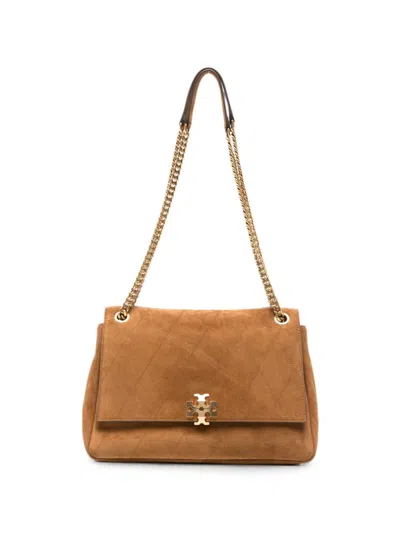 Tory Burch Charlie Suede Leather Shoulder Bag In Brown