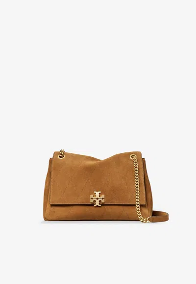 Tory Burch Charlie Suede Shoulder Bag In Caramel