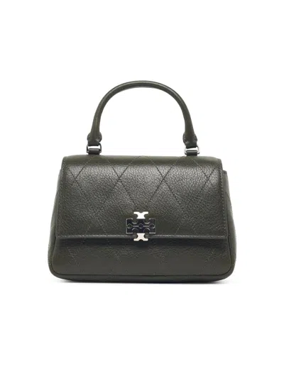 Tory Burch 'charlie Top Handle' Green Lear Bag In Black