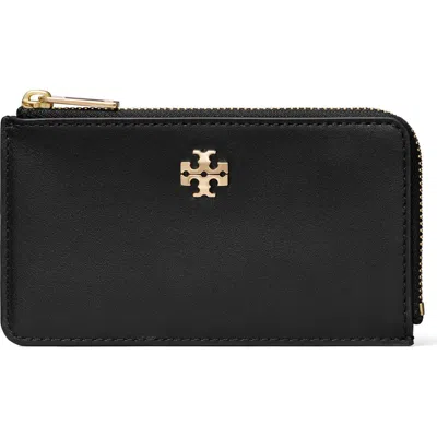 Tory Burch Charlie Zip Leather Card Case In Black
