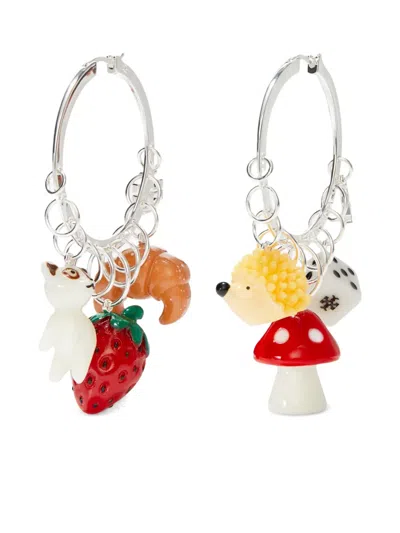 Tory Burch Charm Hoop Earrings In Light Silver/multi