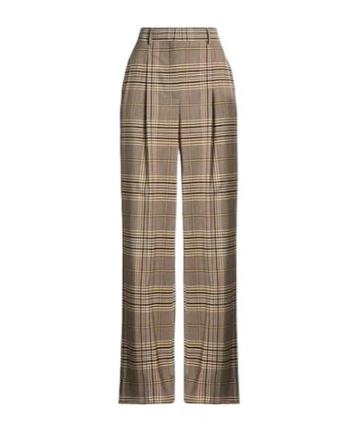 Tory Burch Check Loose Fit Trousers In Brown