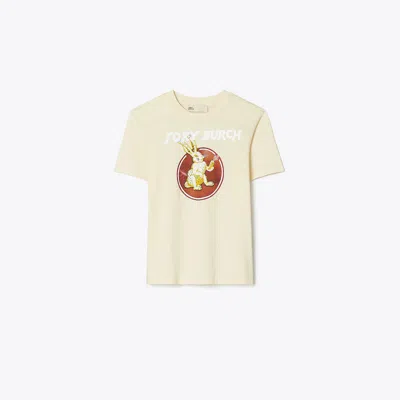 Tory Burch Cheeky Rabbit Cotton T-shirt In French Cream