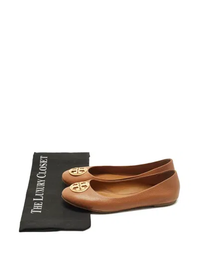 Pre-owned Tory Burch Chelsea Leather Ballet Flats In Brown