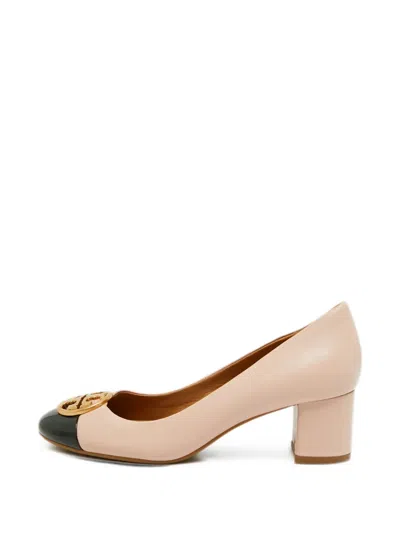 Pre-owned Tory Burch Chelsea Leather Heeled Pumps In Neutral
