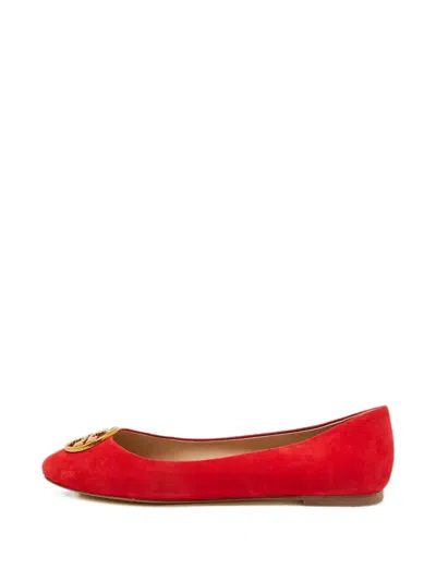 Pre-owned Tory Burch Chelsea Logo-medallion Ballet Flats In Red