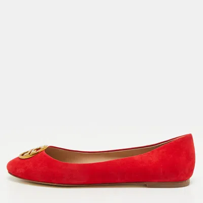 Pre-owned Tory Burch Chelsea Size 37 Red Suede Ballet Flats
