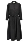 Tory Burch Cotton Chemisier Dress With Drawstring Waist In Black
