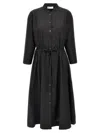Tory Burch Cotton Chemisier Dress With Drawstring Waist In Black