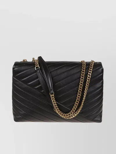 Tory Burch Chevron Quilting Leather Shoulder Bag In Black