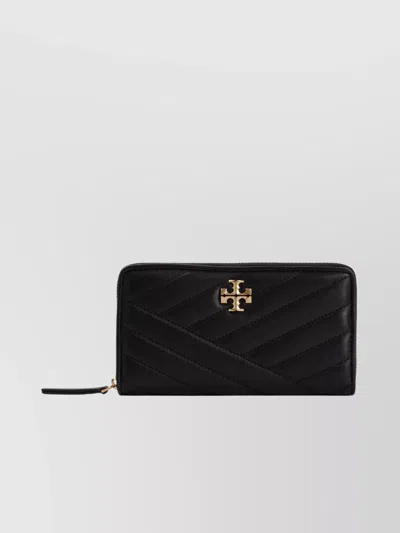 Tory Burch Black Matelasse Lamb Leather Kira Chevron Zip Continental Wallet