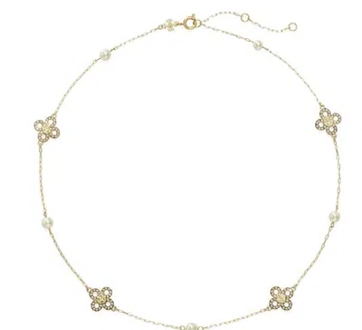Tory Burch Kira Clover Pearl Necklace In Gold