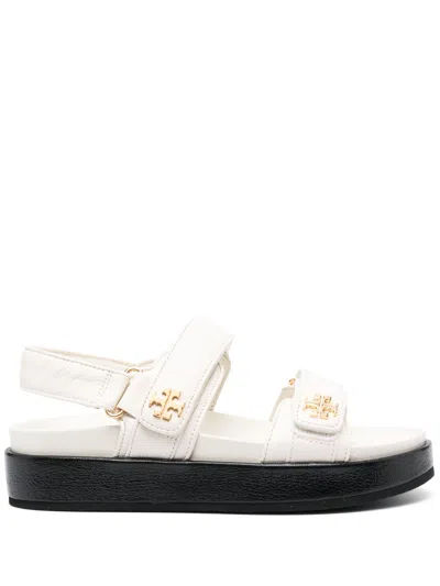 Tory Burch Chic Low-heel Sandals With Logo Embellishment In White