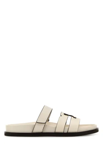 TORY BURCH TORY BURCH IVORY LEATHER INES SPORT SLIPPERS