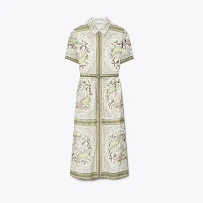 Tory Burch Cinched Cotton Zip Dress In Green