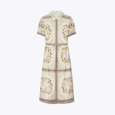 Tory Burch Cinched Cotton Zip Dress In Neutral