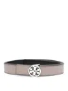 Tory Burch Logo-plaque Buckle Belt In Grey