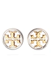 Tory Burch Circle Logo Stud Earrings In Tory Gold/silver