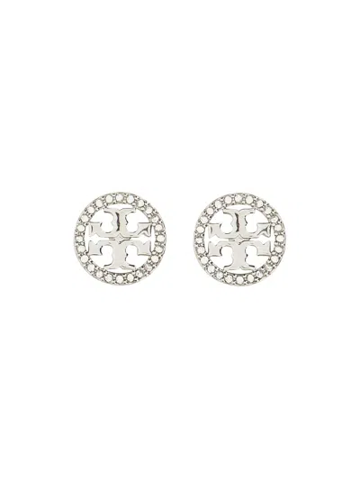 TORY BURCH CIRCLE-STUD CRYSTAL LOGO EARRINGS