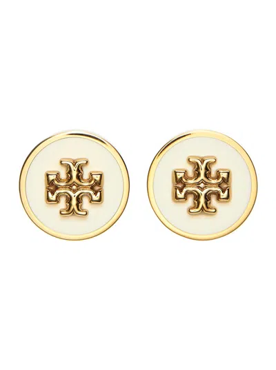 Tory Burch Circular Double T Motif Metallic Earrings In Brass Blend For Women