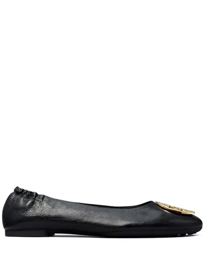 Tory Burch Claire Leather Ballet Flats In Perfect Black Gold