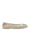 Tory Burch Claire Cap-toe Ballet Flats Natural/light Khaki/gold/silve In Nude