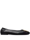 Tory Burch Minnie Travel Ballet With Metal Logo In Black