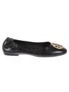 Tory Burch Minnie Travel Ballet With Metal Logo In Black