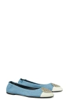 Tory Burch Claire Ballet Flat In Light Denim/blanc