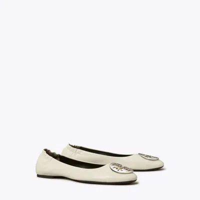 Tory Burch Claire Cap-toe Ballet In New Ivory/silver/gold