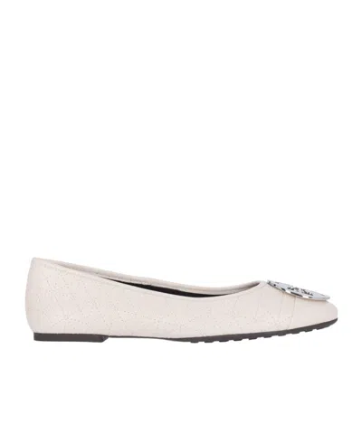 Tory Burch Claire Cap-toe Quilted Ballet Flats In White