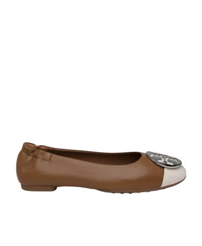 Tory Burch Claire Two-color Leather Ballet Flats In Brown