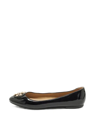 Pre-owned Tory Burch Claire Patent Leather Ballet Flats In Black