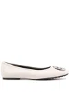 Tory Burch Quilted Ballet Embellished Detail In Neutrals