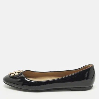 Pre-owned Tory Burch Claire Size 38 Black Patent Leather Ballet Flats