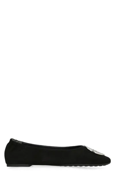 Tory Burch Minnie Suede Pave Travel Ballerina Flats In Black